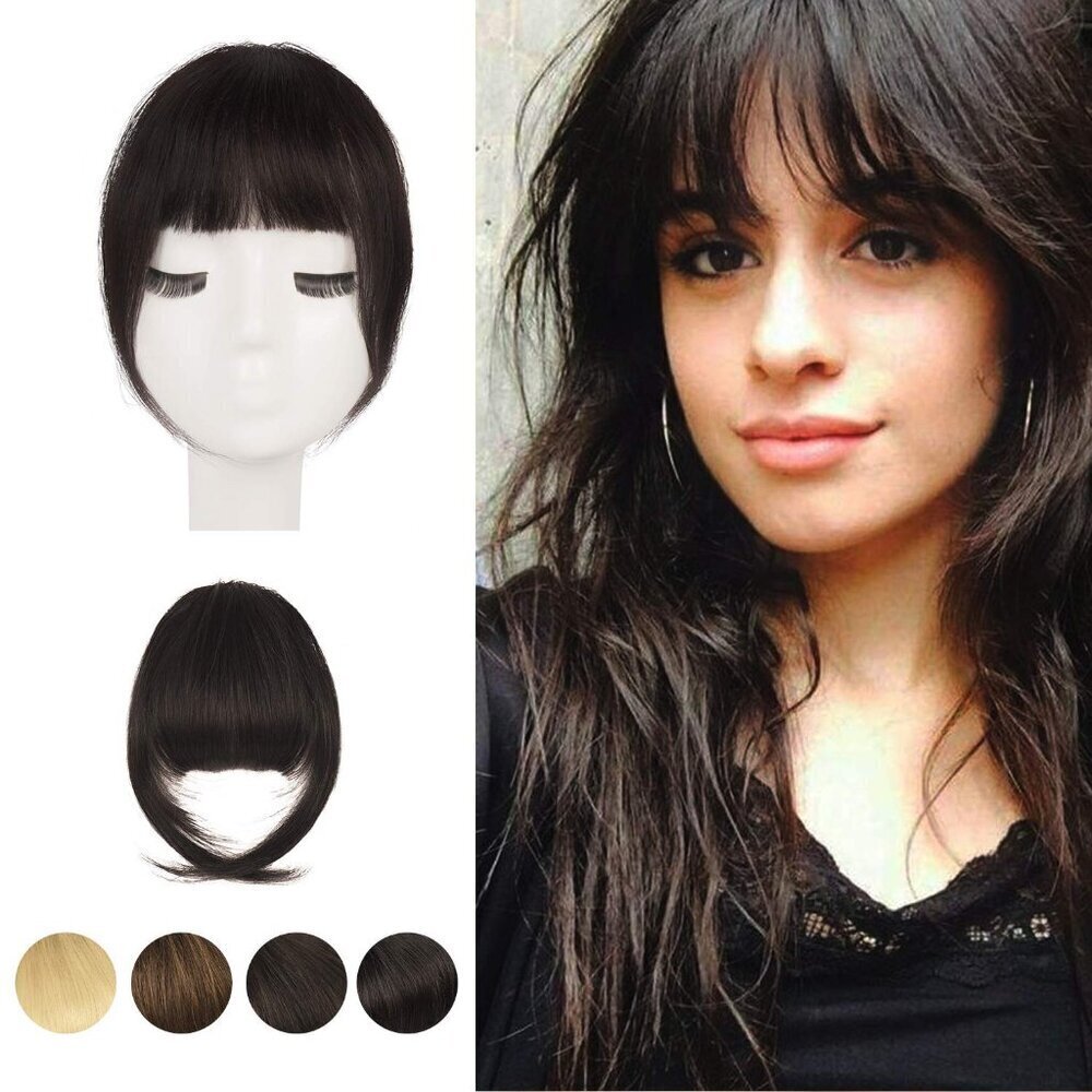 Clip in Human Hair Bangs Dark Brown French Bangs for Women Natural Look